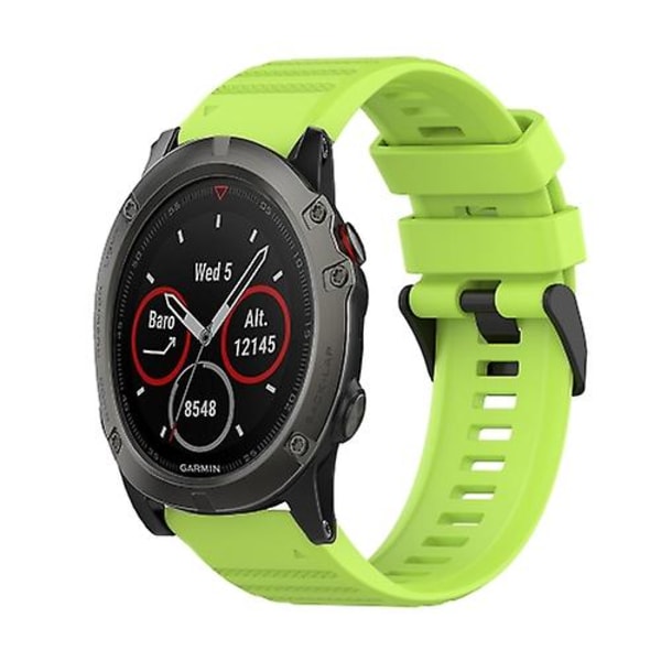 Til Garmin Fenix ​​5x Plus 26 mm horisontal tekstur silikone urrem med afmonteringsværktøj Lime Green