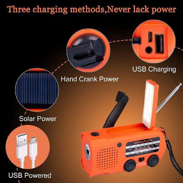 Solar Emergency Hand Crank Radio 5000mAh, med læselampe, LED lommelygte, SOS Alarm