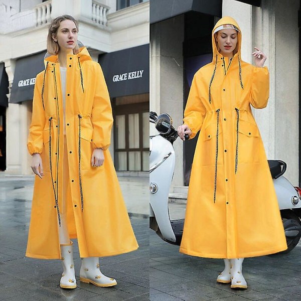 Lang regnfrakk mote for kvinner Vanntett poncho med hette yellow XL 165-185cM