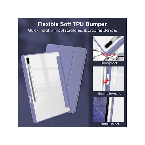Fodral för Samsung Galaxy Tab S9 Plus/s9 Fe Plus Akryl Tablet Skyddskåpa Lila