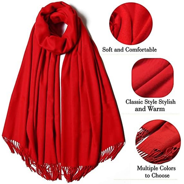 Vinterskjerf for kvinner Cashmere Feel Pashmina sjal omslag Myke, varme teppeskjerf red