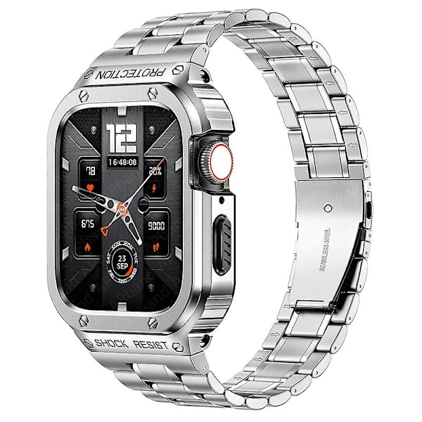 Case i rostfritt stål + rem För Apple Watch Band 44 mm 45 mm 49 mm 45 Mm Bumper Cover Tillbehör Iwatch Ultra Series 8 6 Se 7 Rem silver 45mm