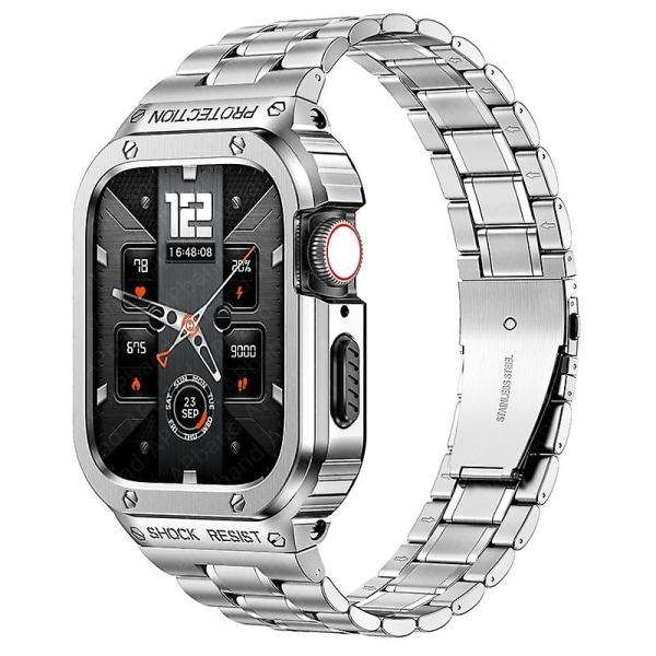 Etuiet i rustfritt stål + stropp for Apple Watch-bånd 44 mm 45 mm 49 mm 45 mm støtfangerdeksel Tilbehør Iwatch Ultra Series 8 6 Se 7 stropp silver 45mm