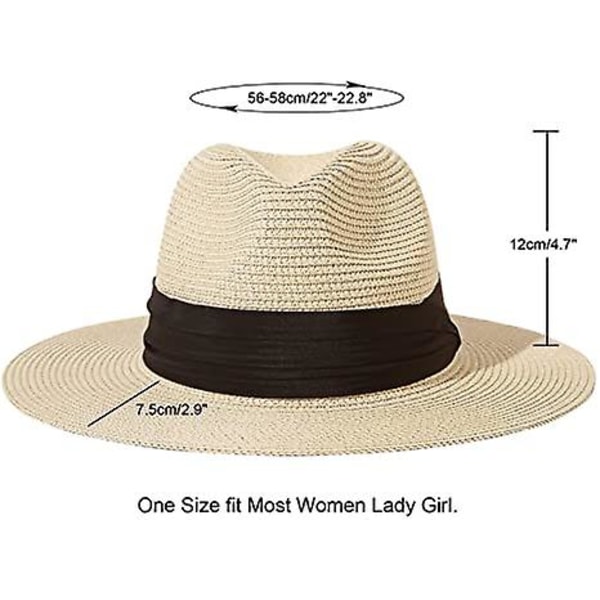 Kvinder Bred Skygge Halm Panama Roll Up Hat Bæltespænde Fedora Beach Sun Hat Upf50+ Khaki