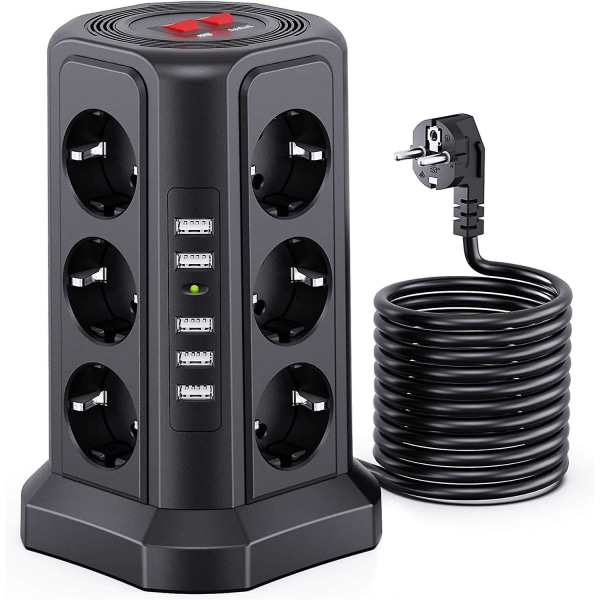 12-vejs Socket Tower og 5 Usb Multi-socket Socket Strip Overspændingsbeskyttelse