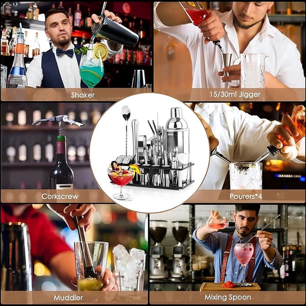 23-delt cocktailsæt i rustfrit stål, cocktailshaker til blanding af drinks (750 ml)