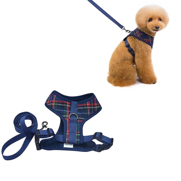 Hundesele og kobbel sett hundevest hundekobbel polyester sele brystrem spenne design kan justere bryststørrelsen Blue XL