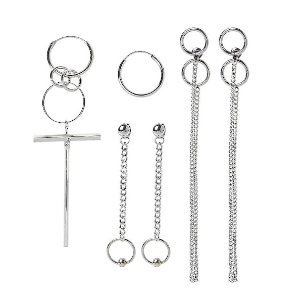 Korea Smycken Kpop Hip Hop Punk Titan Stål Tofs Kedja Drop Earring Kit 3