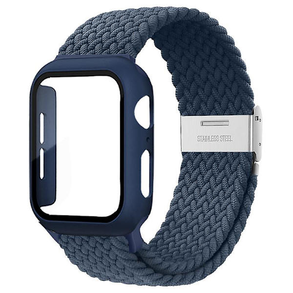 Flettet solo-løkke til Apple Watch-bånd 44 mm 40 mm 45 mm 41 mm 42 mm 38 mm urkasse+rem Nylon elastisk armbånd Iwatch Serie 3 5 6 Se 7 8 Abyss blue 41mm series 7 8