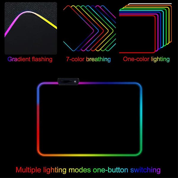 1 stk Rgb Gaming Musematte, 8 Lysmoduser, Sklisikker Gummibase