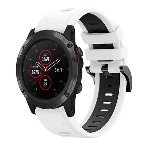 For Garmin Fenix ​​5x Plus 26 mm tofarget sportssilikonklokkerem White-Black