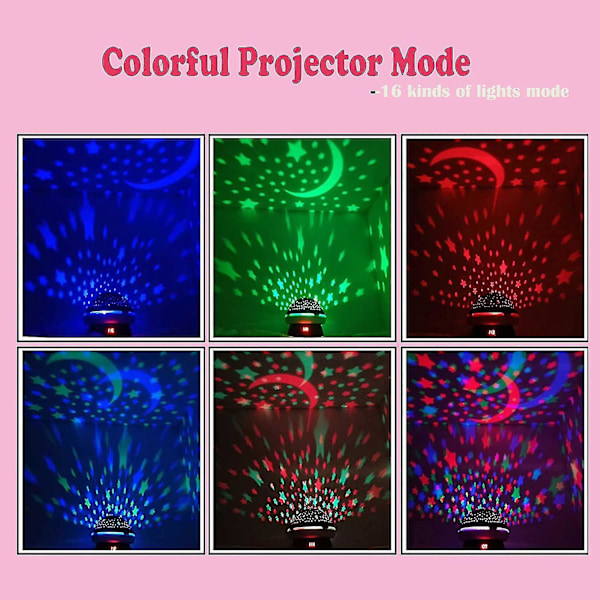 Stjerneprojektor Nattlys Til Barn Timer Babylampe Med Fjernkontroll 16 Fargerik Rotati Red