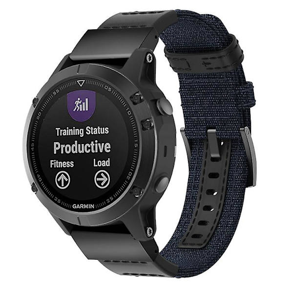 Klokkebånd i lerret og lær for Garmin Fenix5 Plus, håndleddsremstørrelse: 150+110 mm Blue