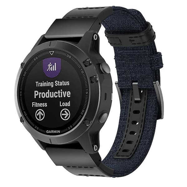 Lærreds- og læderurrem til Garmin Fenix5 Plus, håndledsrem Størrelse: 150+110 mm Blue