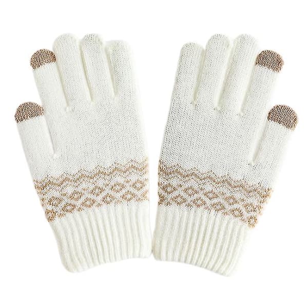 Vinter Varma Stickade Handskar Tjocka Pekskärm Handskar Vantar Utomhus White