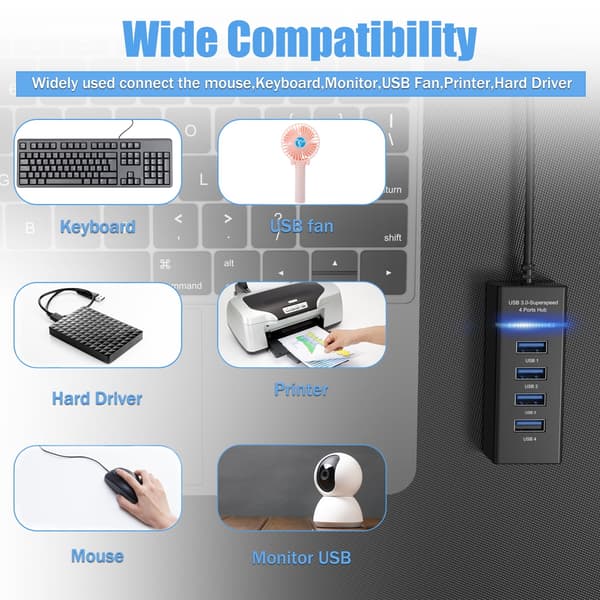 4 Port USB 3.0 Extender Hub 3.0 til Desktop Laptop Computer adapter