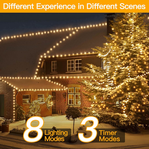 Julelys 800LED 80 meter Plug-in, IP67 Vanntett Grønn Ledning Utendørs Trelys med Fjernkontroll, 8 Moduser og Timere Juletrelys for