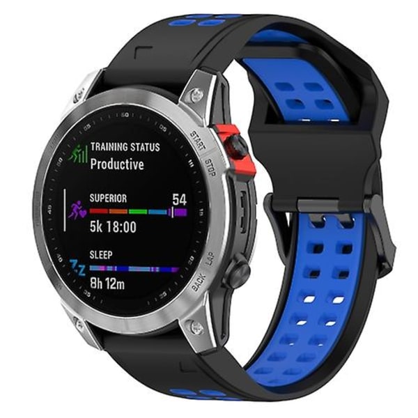 Til Garmin Enduro2 / Tactix7 26 mm omvendt spænde Tofarvet silikone urbånd Black Blue