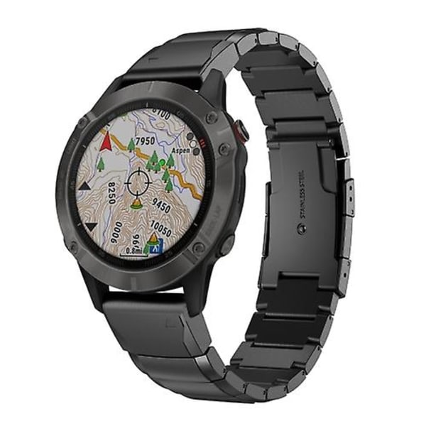 For Garmin Fenix ​​6 Gps 22mm Tortoise Shell rustfritt stål klokkebånd Black