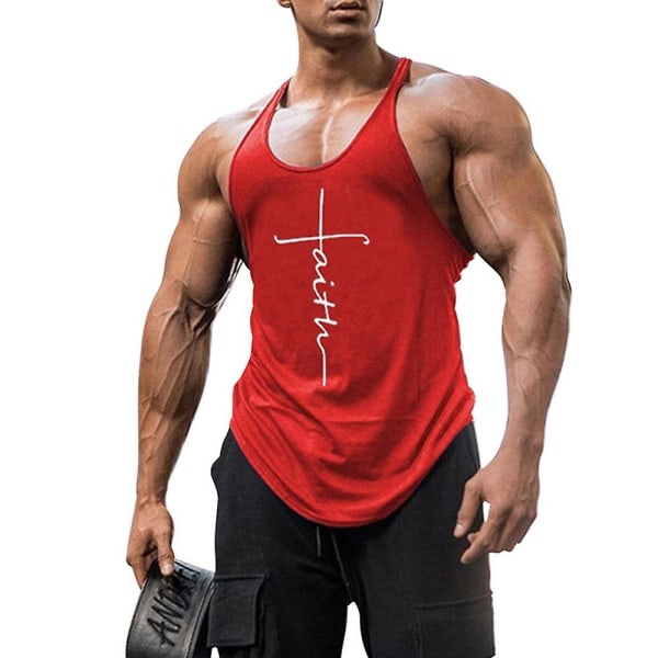 Herrväst Bodybuilding Gym Kläder Träning Löpning Träning Linne ärmlös väst Red L