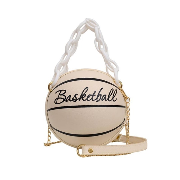 Personlig rund bold kvindetaske Kæde Basketballtaske All-match Satchel Small Bag Beige
