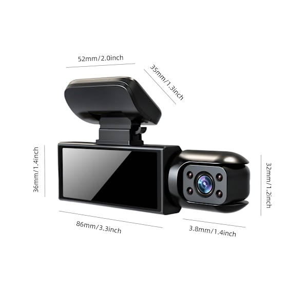 Camrea Bilkamera Optager 1080P Dual-Kamera Bil DVR med Front- & Indvendig Visning Loop Optagelse 3.16\" IPS Skærm