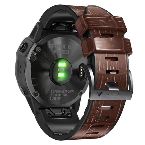 För Garmin Fenix ​​7/6/5 Crocodile Texture Watch Coffee