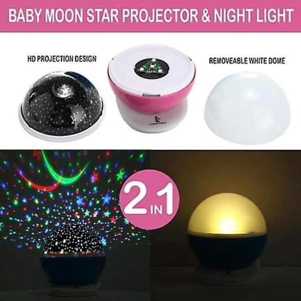 Stjärnhimmel nattlampa projektorljus 4 D-lampa 8 ljusfärger färgväxlande USB 360 graders dekorativ rosa