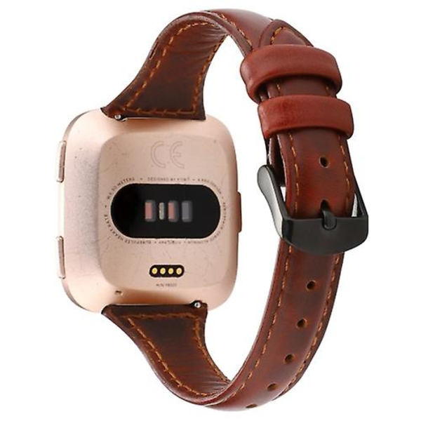Til Fitbit Versa Crazy Horse Texture ægte læderurrem Red Brown