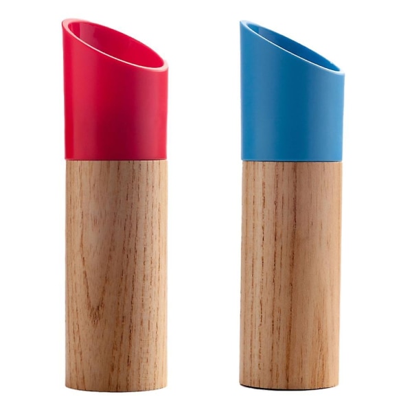 Suola- ja set, manuaalinen puupippurimylly ja suolamylly säädettävällä karkeudella red blue