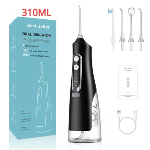 Oral Irrigator Bærbar Tannpleie Vannstråle 310Ml IPX7 M209 Svart