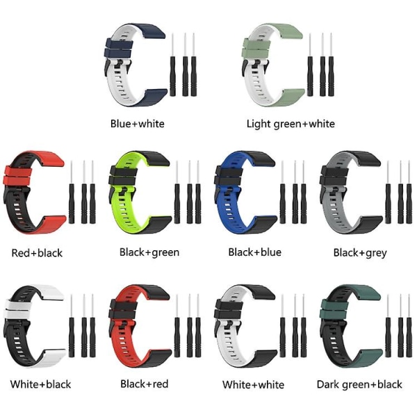 För Garmin Fenix ​​6 22mm Silicone Mixing Color Watch Band Dark-green-black