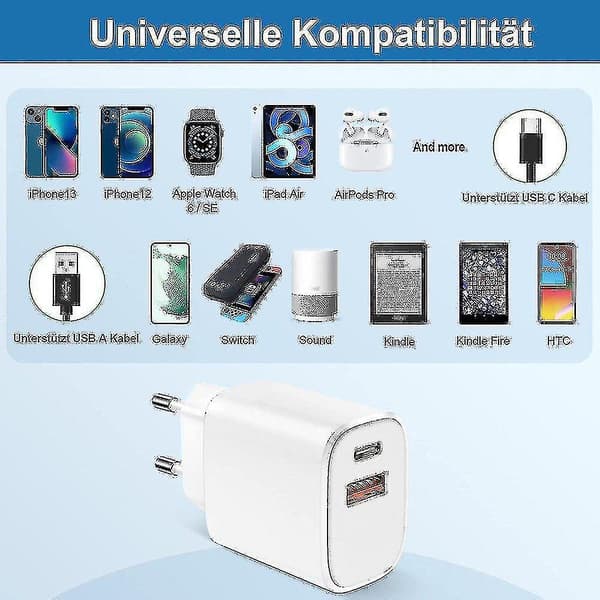 20W USB-C-lader, 2-porters 20W USB-C-lader USB-hurtiglader