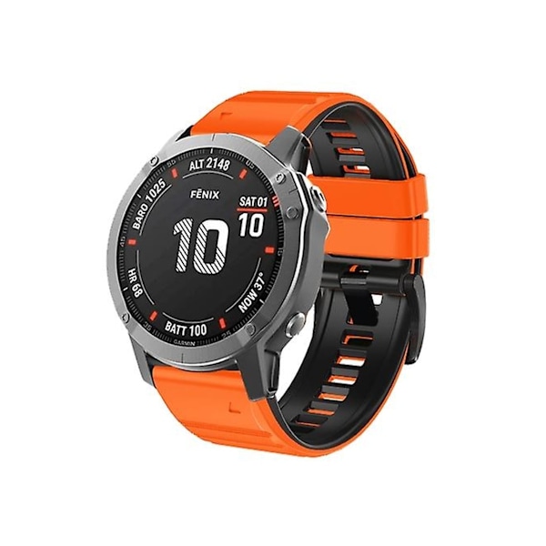 Rem til Garmin Fenix 7/7X/6/6X/5/5X 22Mm To-farvet silikoneurrem orange sort