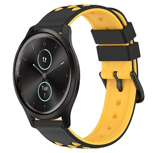 For Garmin Garminmove Style 20 mm tofarget porøst silikonklokkebånd Black-Yellow