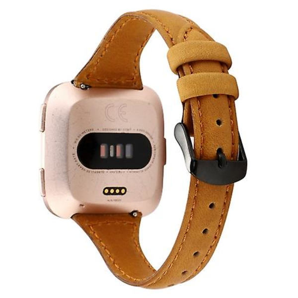Til Fitbit Versa Crazy Horse Texture ægte læderurrem Light Brown