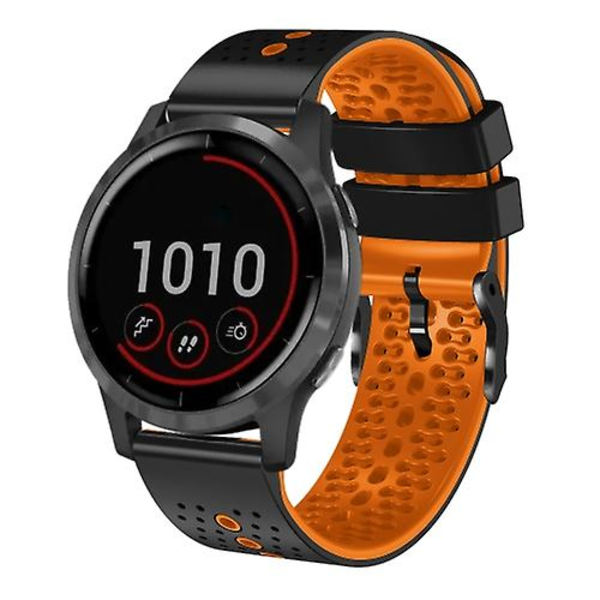 For Garmin Vivoactive 4 22 mm perforert tofarget silikonklokkerem Black-Orange