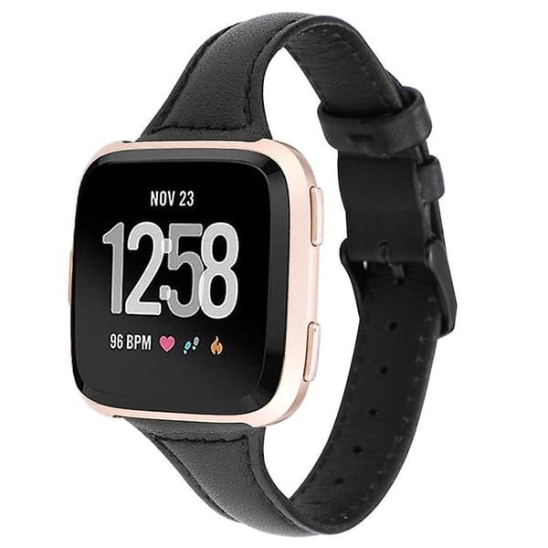 För Fitbit Versa Crazy Horse Texture Watch i äkta läder Black