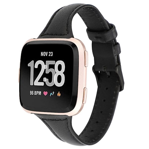 Til Fitbit Versa Crazy Horse Texture ægte læderurrem Black
