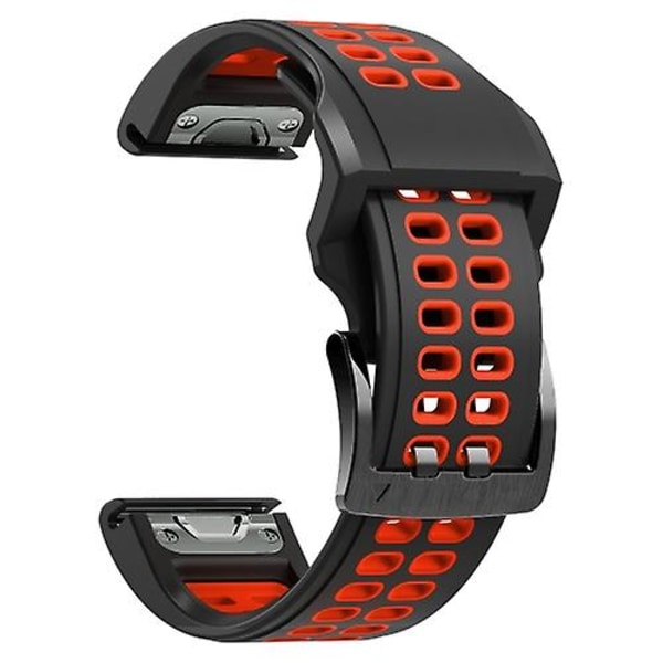 För Garmin Fenix ​​6 Quick Release Double Row Silicone Watch Band Black Red