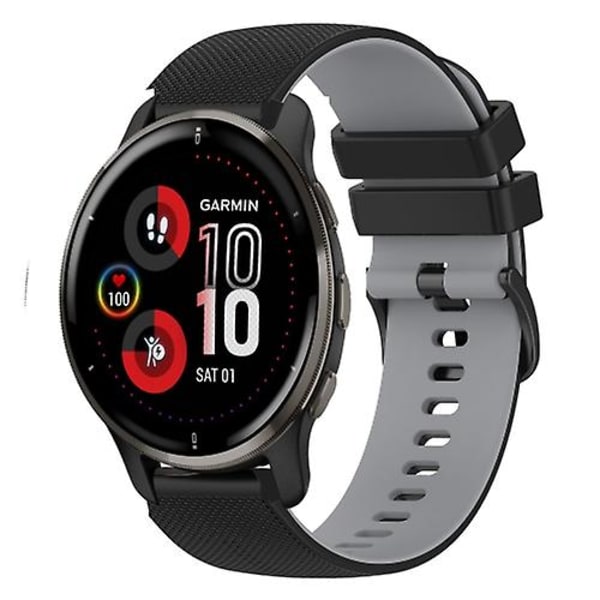 Til Garmin Venu 2 Plus 20mm Ternet Tofarvet Silikone Urrem EWC Black-Grey