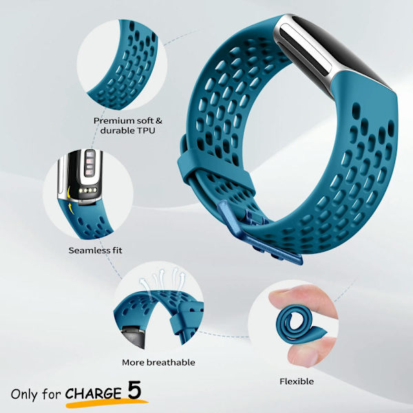 4 kpl yhteensopivaa Fitbit Charge 5/Charge 6 -rannekkeita naisille ja miehille, hengittävät ilma-aukkoiset urheilurannekkeet