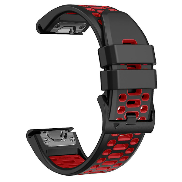 För Garmin Fenix 7/ 7 Pro Silikonklockarmband 22mm Tvåfärgad med 3 rader hål Black Red