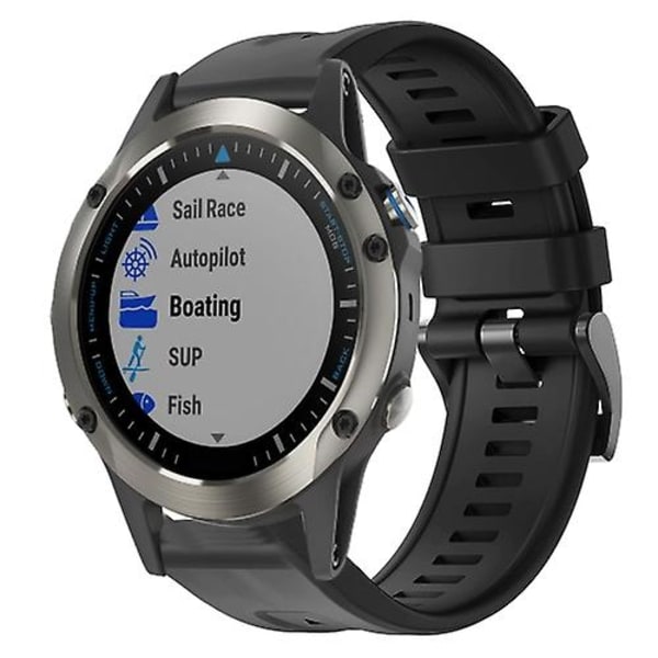For Garmin Quatix 5 Sapphire Metal Buckle Solid Color Silikon Klokkebånd Black