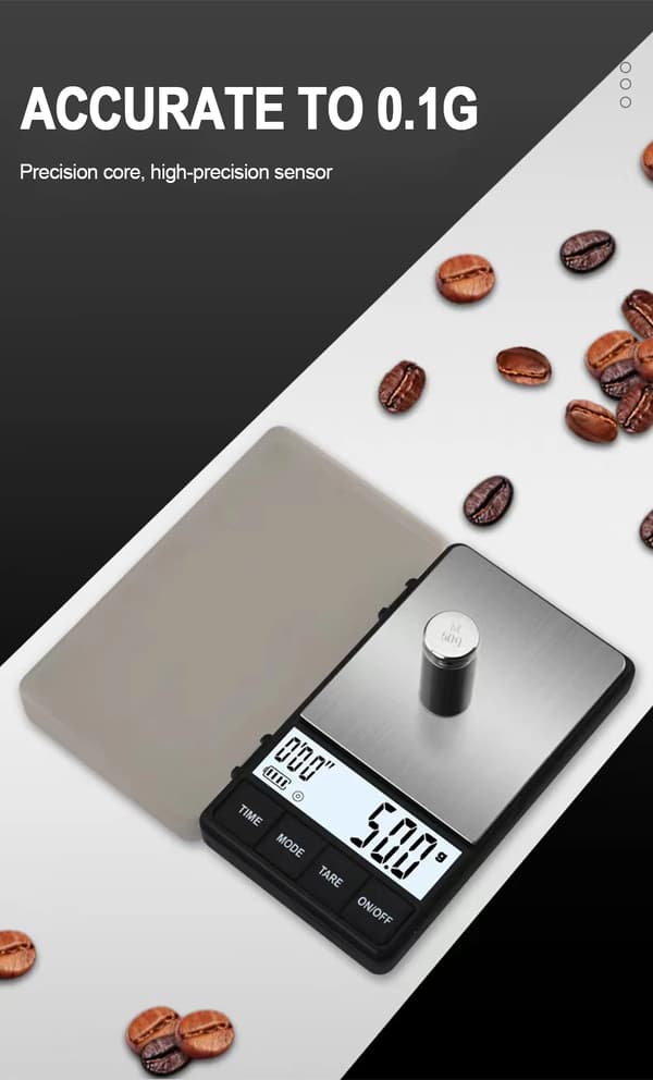 Bärbar kaffevåg Högprecisions elektronisk våg Med timer 1kg/0.1g