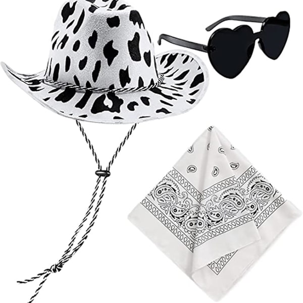 Cowboyhattar Western Cowgirlhatt Bandanaglasögon Unisex Cowboyhatt Födelsedagskostym Cosplayklänning Festtillbehör white hat