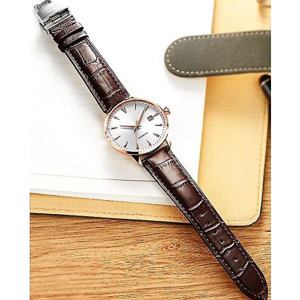 Watch Ersättningskrokodilleband för män kvinnor med spänne för utbyggnad av silverfjäril Dark brown 14mm