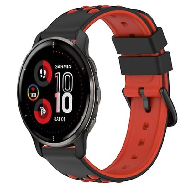 Til Garmin Venu 2 Plus 20 mm tofarvet porøst silikone urbånd Black-Red