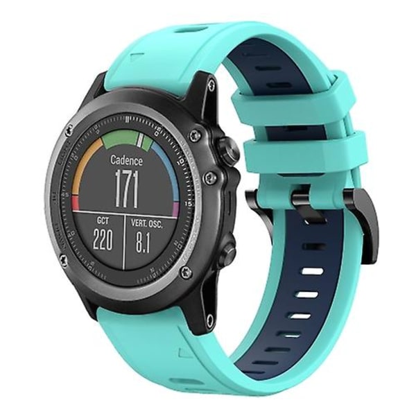 För Garmin Fenix ​​3 Sapphire 26mm Tvåfärgad Sports Silikon Watch Band Mint Green - Blue