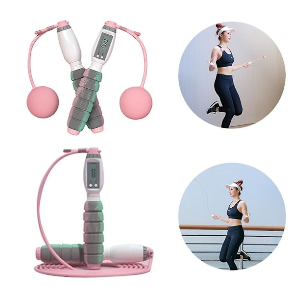 Trådlöst hopprep med räknare - Elektroniskt digitalt hopprep utan sladd Pink